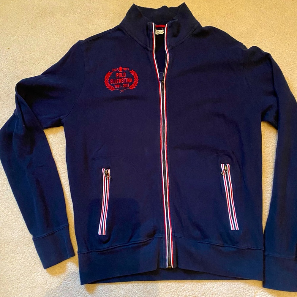 Mens Small Navy Lightweight Jacket with Striped Zipper